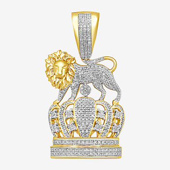 Lion Mens 5/8 CT. T.W. Genuine White Diamond 14K Gold Over Silver Crown Pendant