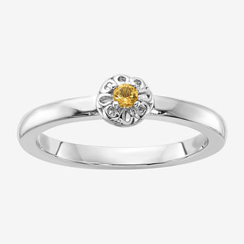 Womens Genuine Yellow Citrine Sterling Silver Stackable Ring