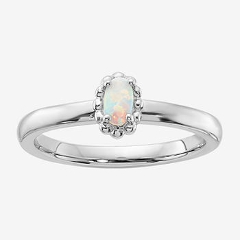 Womens Lab Created White Opal Sterling Silver Stackable Ring