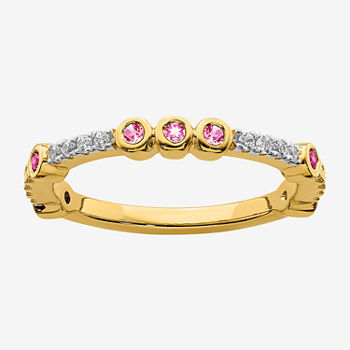 Womens Genuine Pink Tourmaline 14K Gold Stackable Ring