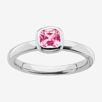 Womens Genuine Pink Tourmaline Sterling Silver Stackable Ring