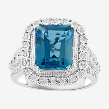 Effy Final Call Womens 1/3 CT. T.W. Genuine Blue Topaz 14K White Gold Cocktail Ring