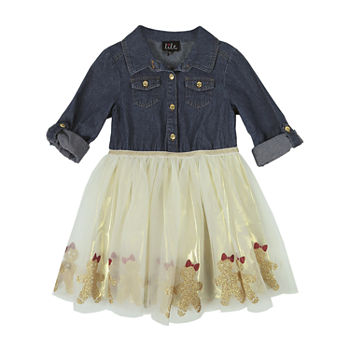 Lilt Toddler Girls 3/4 Sleeve Tutu Dress