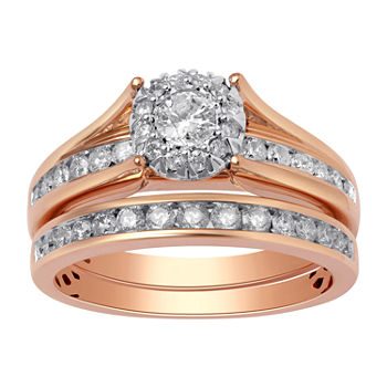 Womens 1 CT. T.W. Genuine White Diamond 14K Rose Gold Engagement Ring