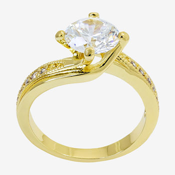 Sparkle Allure Cubic Zirconia 14K Gold Over Brass Round Solitaire Engagement Ring