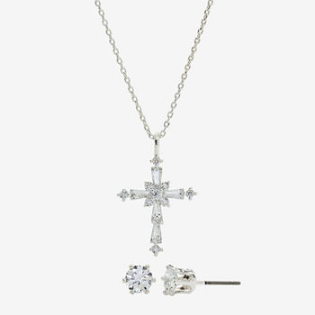 Sparkle Allure 2-pc. Cubic Zirconia Pure Silver Over Brass Cross Jewelry Set