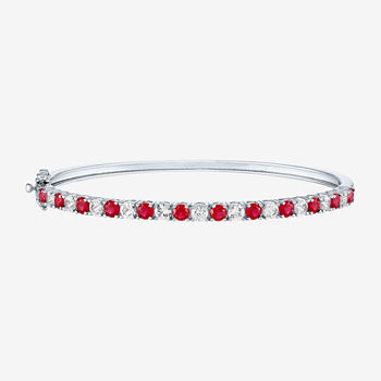 Lab Created Red Ruby Sterling Silver Bangle Bracelet