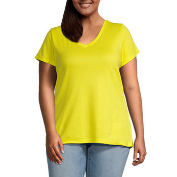 St. John's Bay Womens Plus V Neck Short Sleeve T-Shirt
