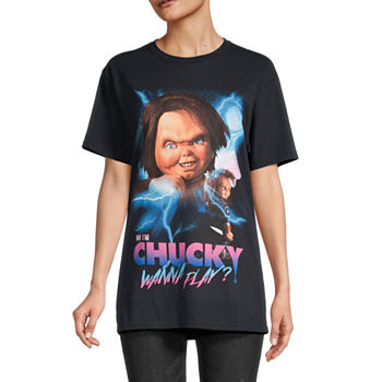 Juniors Hi I'm Chucky Womens Crew Neck Short Sleeve Oversized Graphic T-Shirt