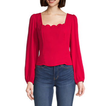 by&by Juniors Womens Square Neck Long Sleeve Blouse