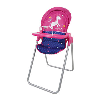 509 Unicorn Doll Highchair - Kids Pretend Play Highchair w/ Front Feeding Tray, Fits dolls up to 21"
