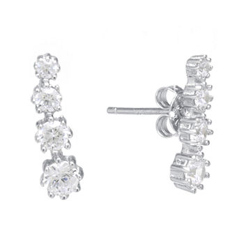Silver Treasures Cubic Zirconia Sterling Silver Ear Climbers
