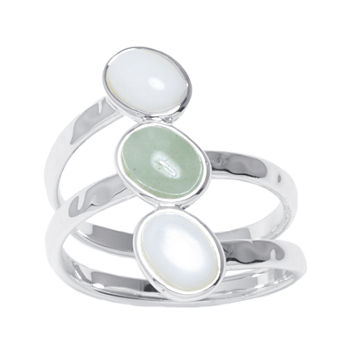 Sparkle Allure Mother of Pearl Green Aventurine Pure Silver Over Brass Cocktail Ring