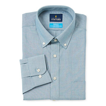 Stafford Coolmax Oxford Mens Button Down Collar Long Sleeve Stretch Fabric Wrinkle Free Dress Shirt