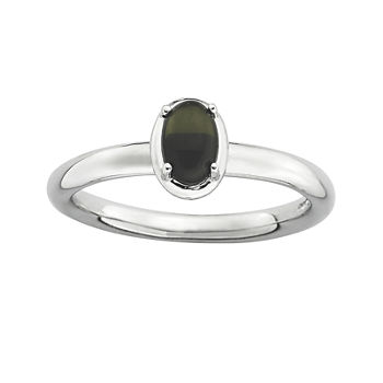 Personally Stackable Oval Genuine Onyx Sterling Silver Ring