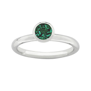 Personally Stackable "May" Green Crystal Sterling Silver High Profile Ring