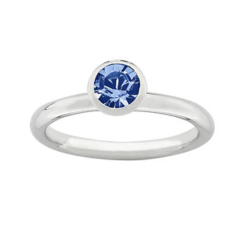 Personally Stackable "September" Blue Crystal Sterling Silver High Profile Ring