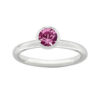 Personally Stackable "October" Pink Crystal Sterling Silver High Profile Ring
