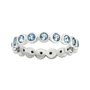 Personally Stackable "March" Blue Crystal Sterling Silver Eternity Ring