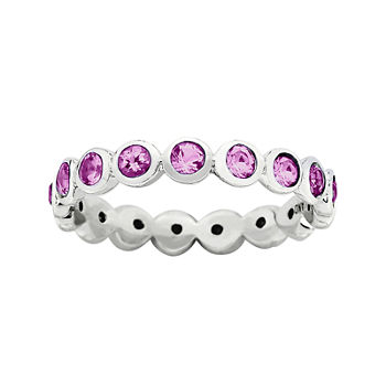 Personally Stackable "October" Pink Crystal Sterling Silver Eternity Ring