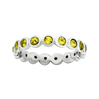 Personally Stackable "November" Yellow Crystal Sterling Silver Eternity Ring