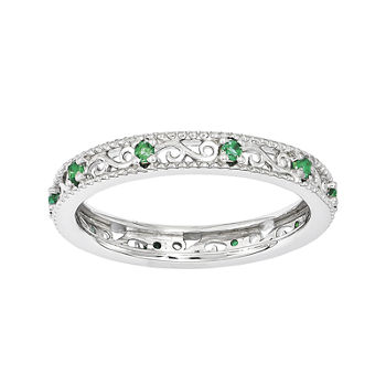Personally Stackable Lab-Created Emerald Filigree Eternity Ring