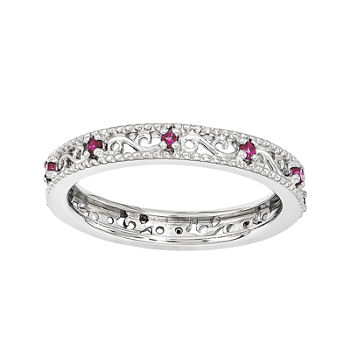 Personally Stackable Lab-Created Ruby Filigree Eternity Ring