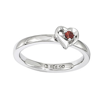 Personally Stackable Genuine Garnet Sterling Silver Heart Ring