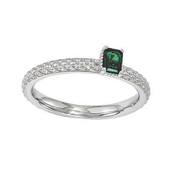 Personally Stackable Lab-Created Emerald Textured Ring