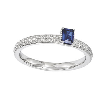 Personally Stackable Lab-Created Sapphire Textured Ring