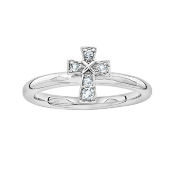 Personally Stackable Genuine Aquamarine Sterling Silver Cross Ring