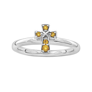Personally Stackable Genuine Citrine Sterling Silver Cross Ring