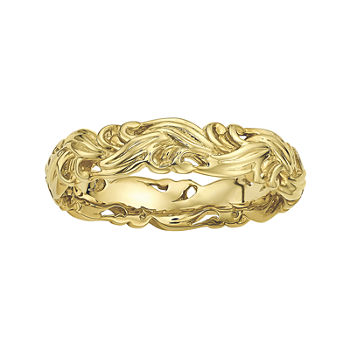 Personally Stackable 18K Yellow Gold Over Sterling Silver Carved Wave Ring