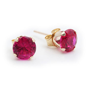 Lab-Created 6mm Ruby 10K Yellow Gold Stud Earrings