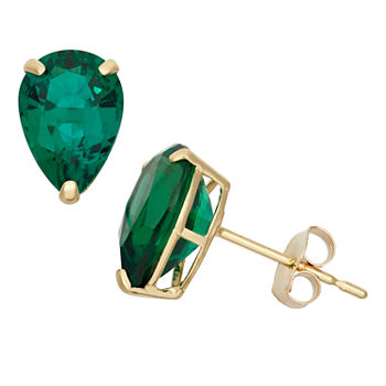 Lab Created Green Emerald 10K Gold 9mm Stud Earrings