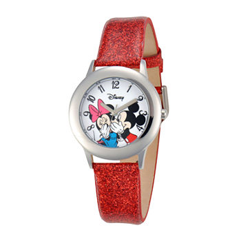Disney Mickey & Minnie Kids Red Glitter Watch