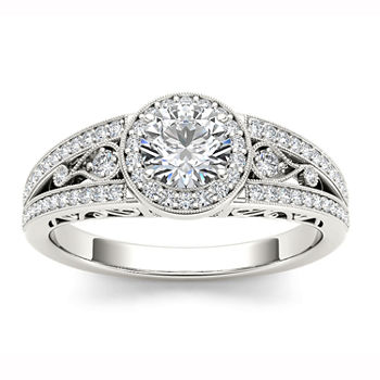 Womens 1 CT. T.W. Genuine White Diamond 14K Gold Halo Engagement Ring