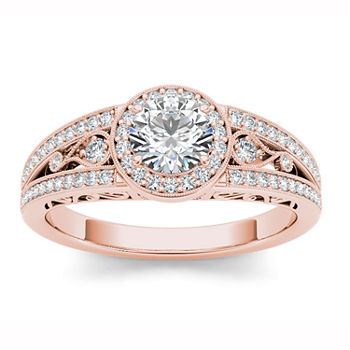 Womens 1 CT. T.W. Genuine White Diamond 14K Gold Round Halo Engagement Ring