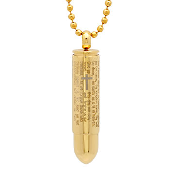 Steeltime Lord'S Prayer Bullet Mens 18K Gold Stainless Steel Cross Pendant Necklace