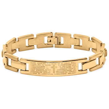 Mens 18K Gold Plated Stainless Steel Spanish Lord's Prayer Link Bracelet
