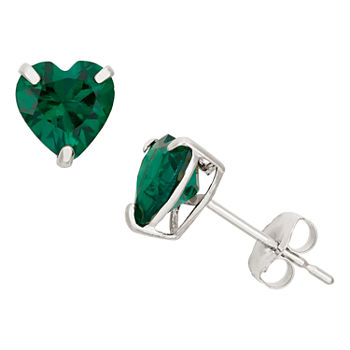 Lab Created Green Emerald 10K Gold 6.1mm Heart Stud Earrings