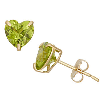 Genuine Green Peridot 10K Gold 6.1mm Heart Stud Earrings