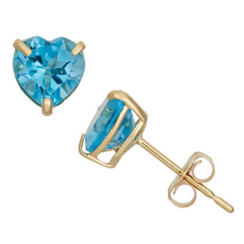 Genuine Blue Topaz 10K Gold 6.1mm Heart Stud Earrings