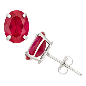 Lab Created Red Ruby 10K Gold 8mm Stud Earrings