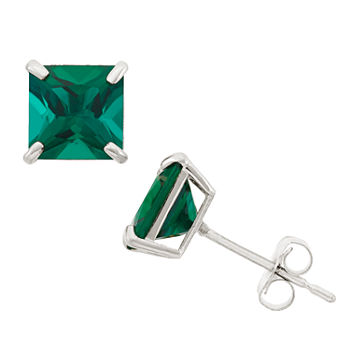 Lab Created Green Emerald 10K Gold 6mm Stud Earrings