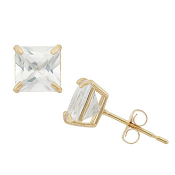 Lab Created White Sapphire 10K Gold 6mm Stud Earrings