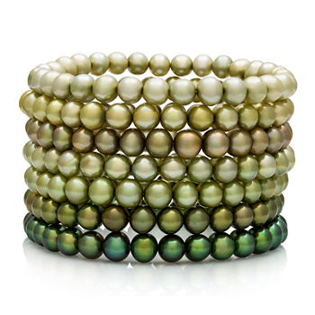 Dyed Green Freshwater Pearl 7-pc. Stretch Bracelet Set
