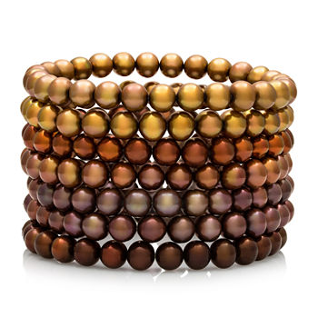 Dyed Chocolate Freshwater Pearl 7-pc. Stretch Bracelet Set