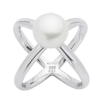 Cultured Freshwater Pearl Criss-Cross Sterling Silver Ring