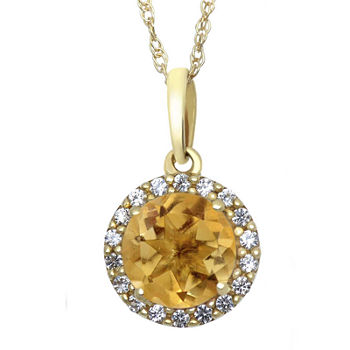 Genuine Citrine and Lab-Created White Sapphire 10K Yellow Gold Halo Pendant Necklace